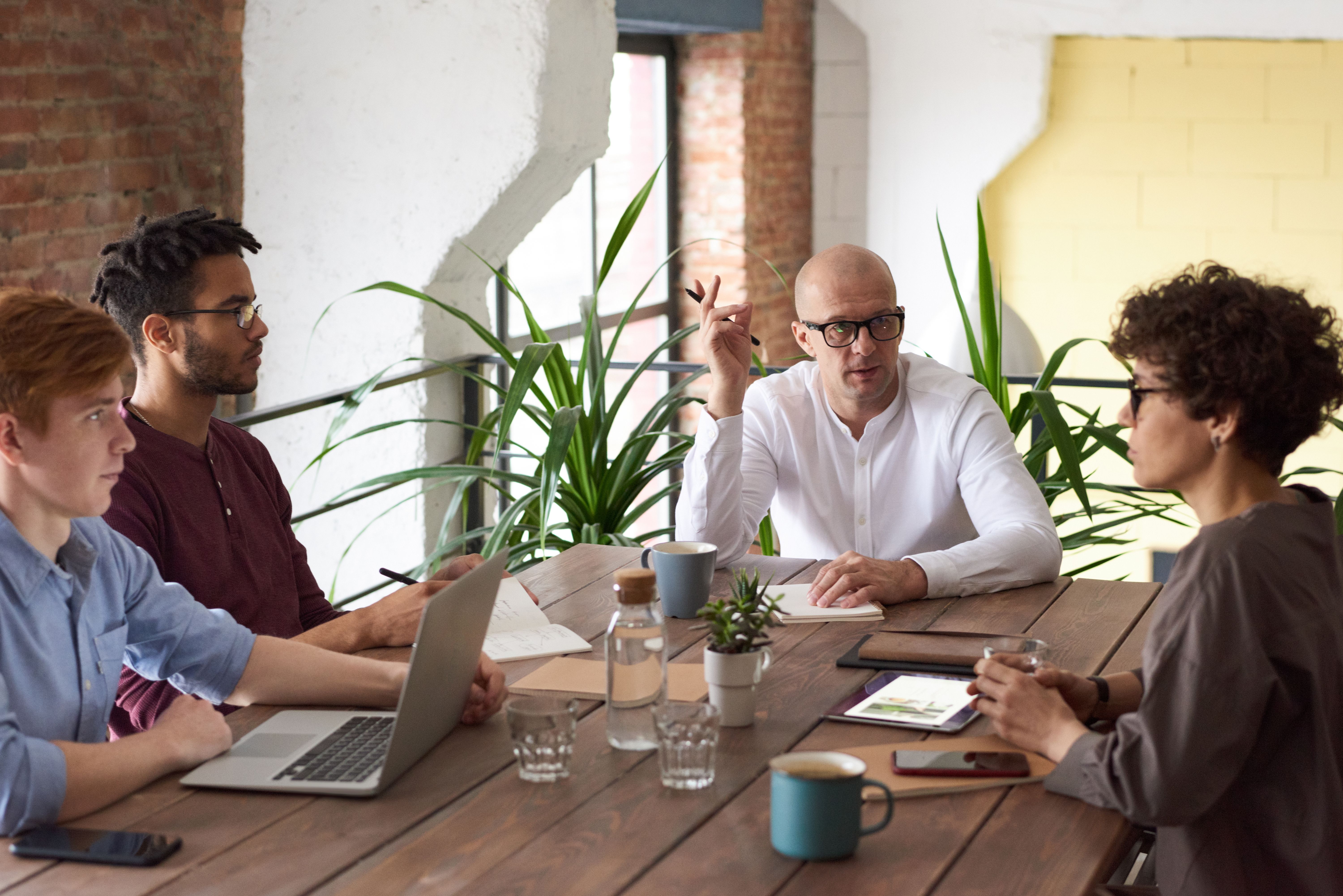 A team working together around a table